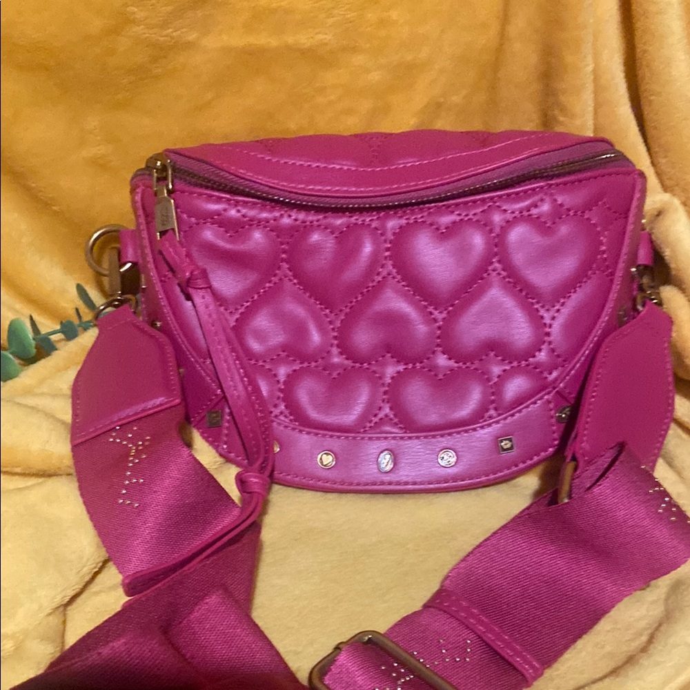 Pink Betsey Johnson Quilted Heart Crossbody Bag